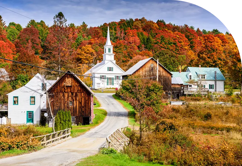 A picturesque small town scene featuring